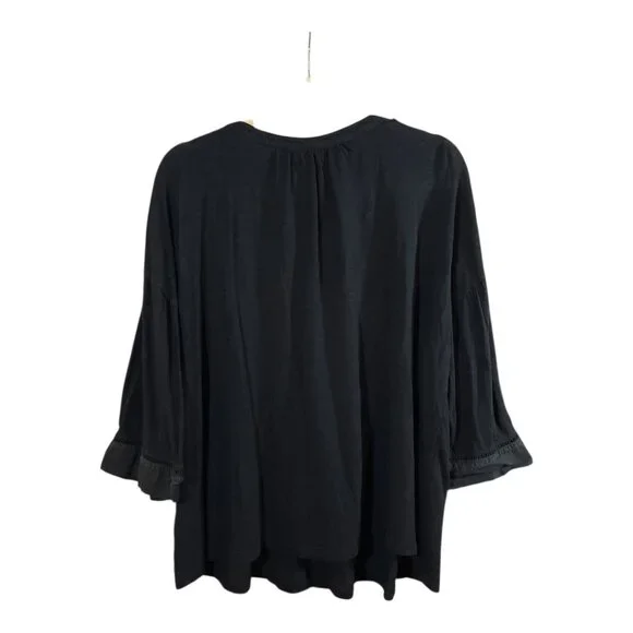 Old Navy Black 3/4 Sleeve Split Neck Ladder Stitch Top Casual Boho Women's XXL - Picture 4 of 6